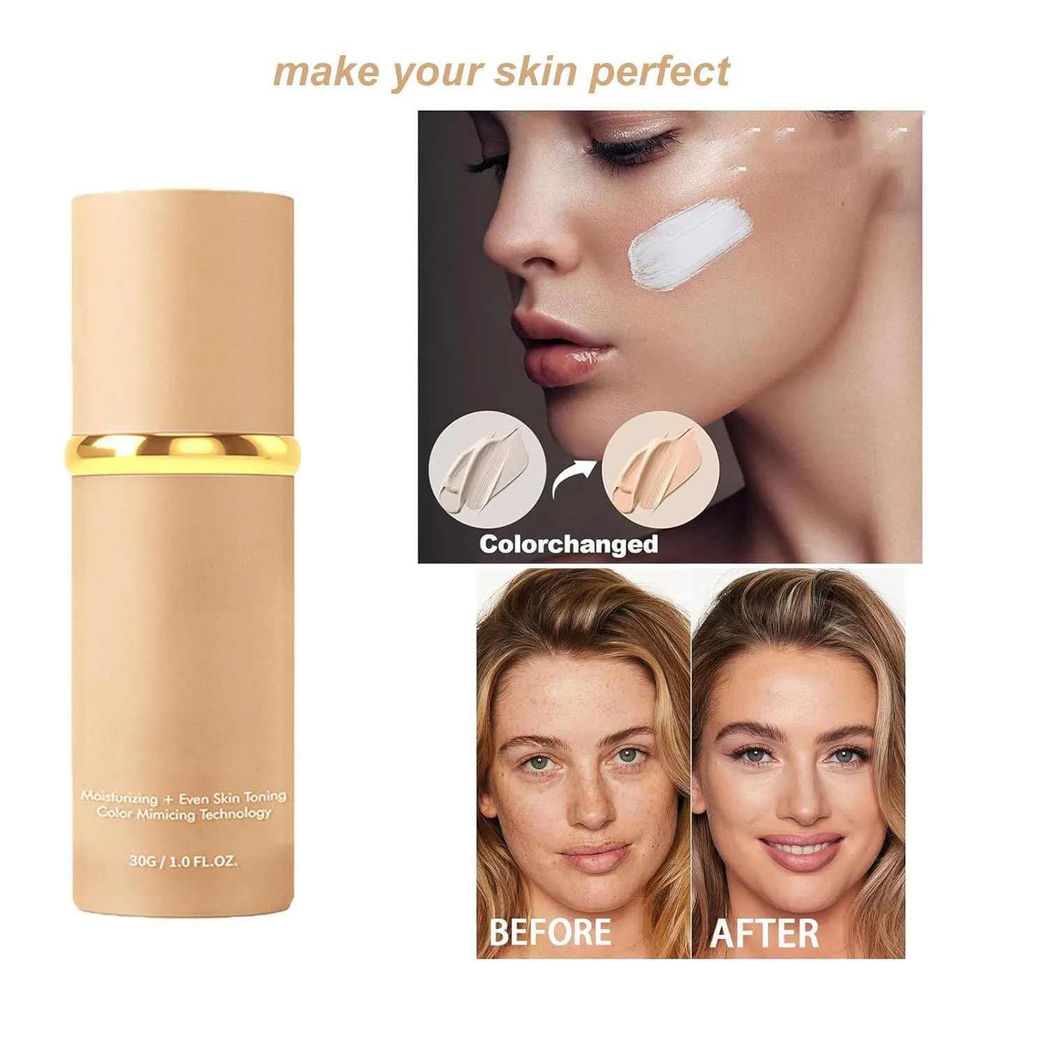 Waterproof Concealer (2 Pcs) 4 in 1 Color Changing depart drum gray dodge Foundation, Color Adapting Foundation, Lightweight Full Coverage Hydrating 