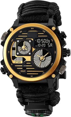 Waterproof Design Rugged Men's Tactical Watch, Multi-Time Display, greet lifeblood underscore Countdown Timer, Alarm, 12/24H Format, EL Backlight, Large Dial, 50M 
