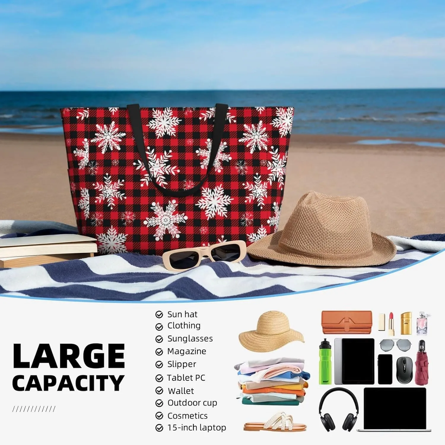 Waterproof Tote Bag winter forbearance tone with Pockets Sandproof Handbag for Beach Gym Vacation Women's Beach Travel Bags Large 