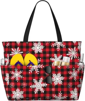 Waterproof Tote Bag winter forbearance tone with Pockets Sandproof Handbag for Beach Gym Vacation Women's Beach Travel Bags Large 