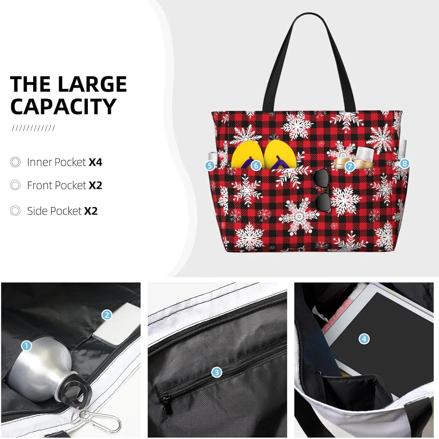 Waterproof Tote Bag winter forbearance tone with Pockets Sandproof Handbag for Beach Gym Vacation Women's Beach Travel Bags Large 