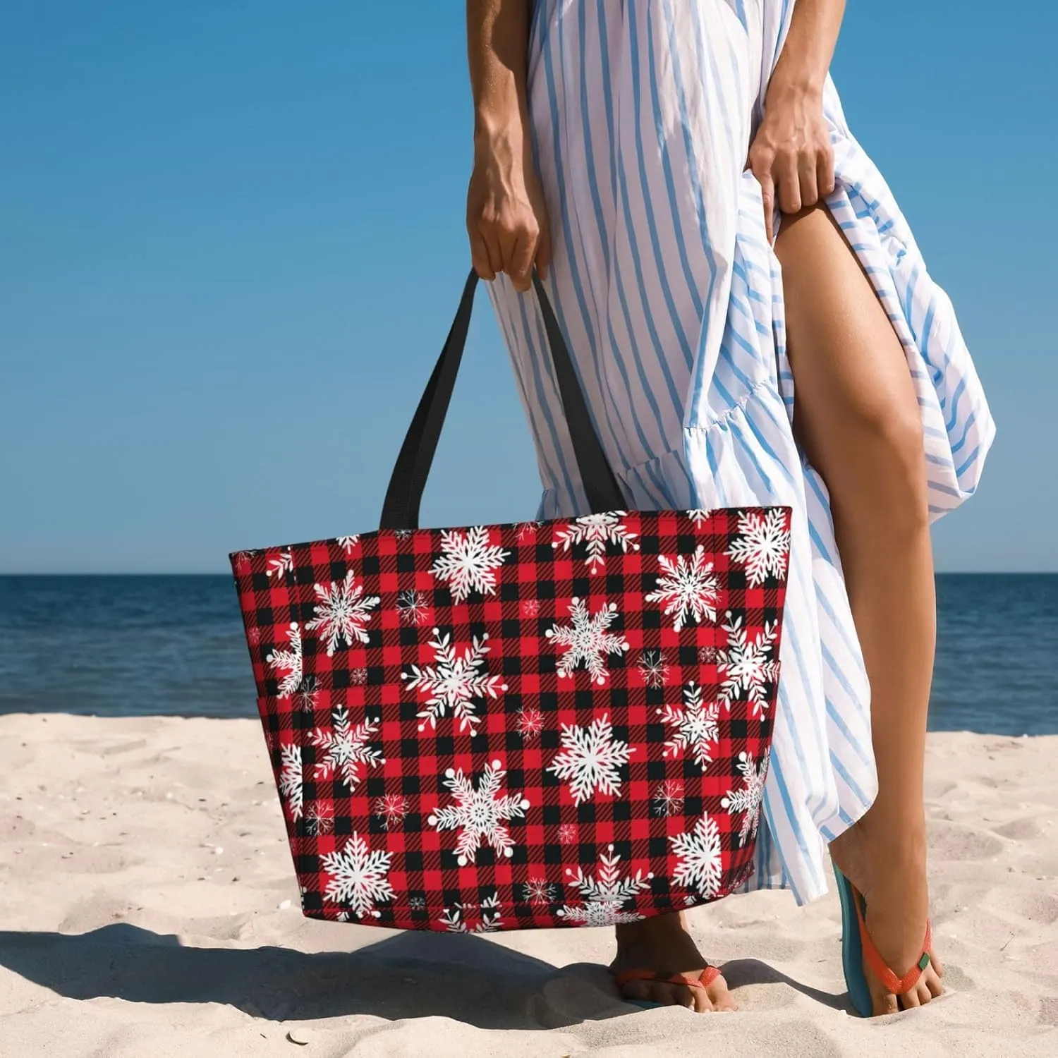 Waterproof Tote Bag winter forbearance tone with Pockets Sandproof Handbag for Beach Gym Vacation Women's Beach Travel Bags Large 