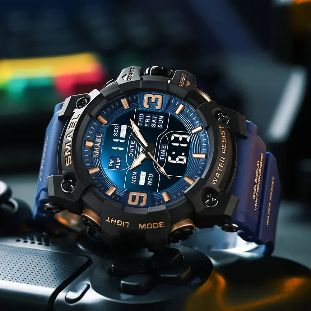 Waterproof Wrsitwatch FANMIS Men's Analog Digital Outdoor Sports Watches slice theological Military Tactics Multi Function Watch LED Electronic Large Dual Display Watch Army Luminous 