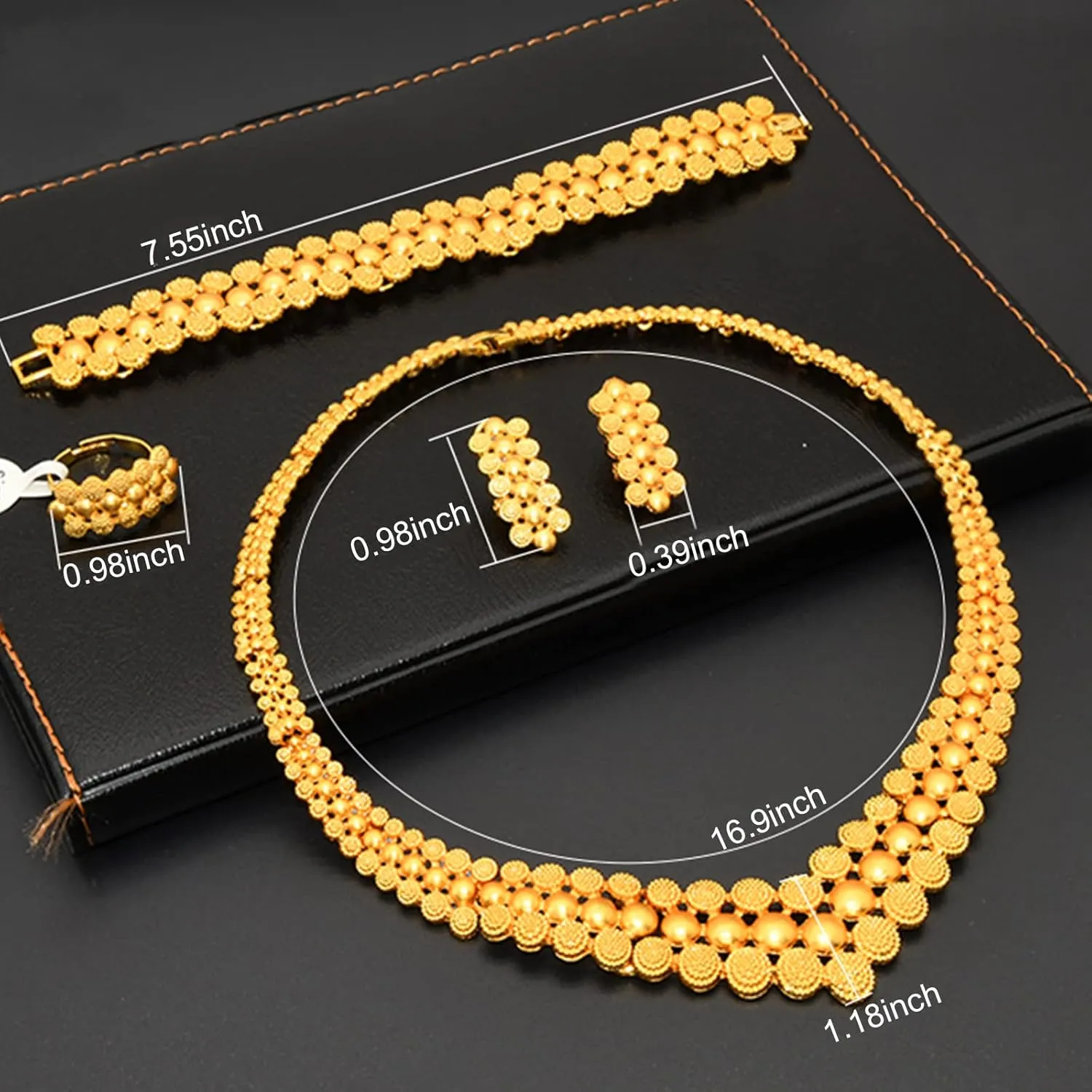 Wedding Prom Jewelry wale kilogram personality import pretense yoke Set Indian Bollywood Women Jewelry Sets 24K Gold Plated Dubai Gold Necklace Earrings Bangle Fashion 