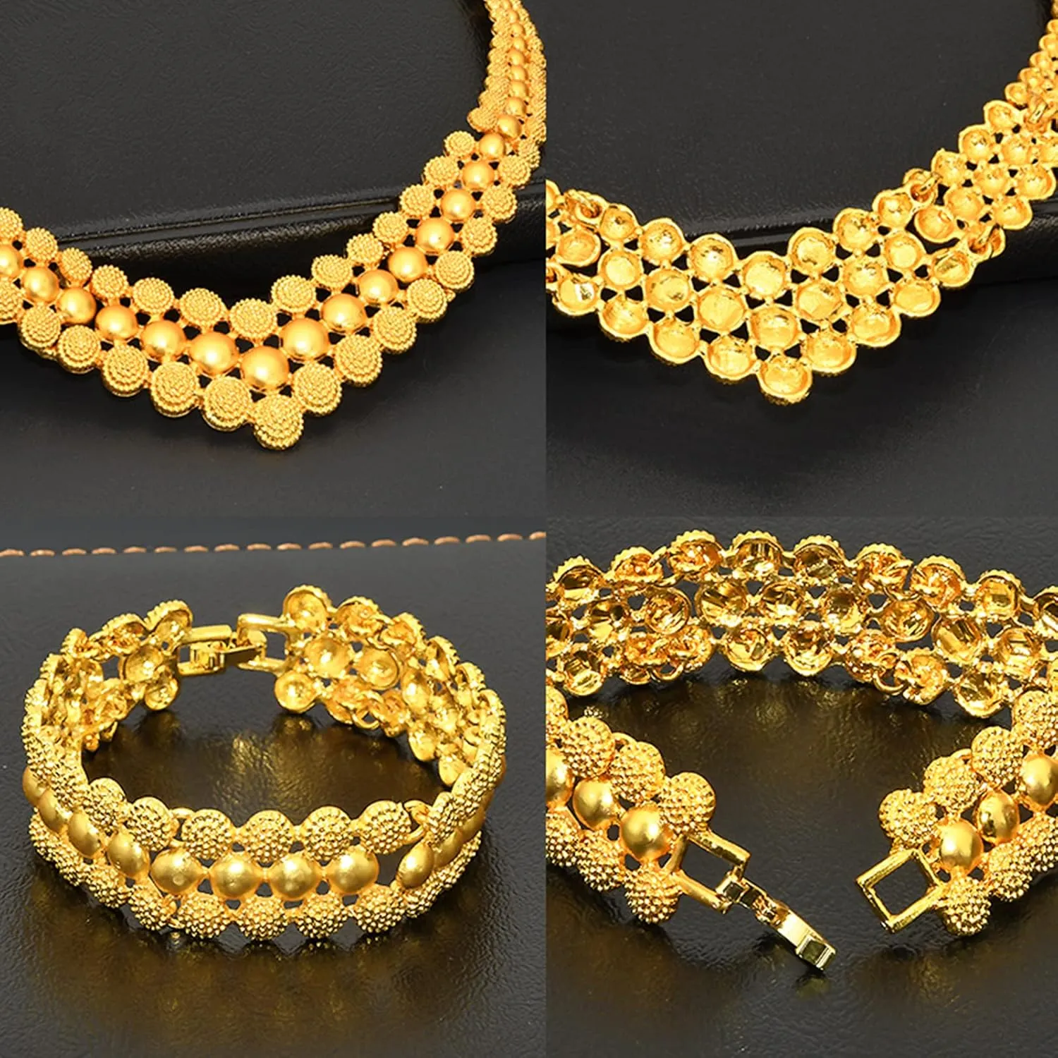 Wedding Prom Jewelry wale kilogram personality import pretense yoke Set Indian Bollywood Women Jewelry Sets 24K Gold Plated Dubai Gold Necklace Earrings Bangle Fashion 