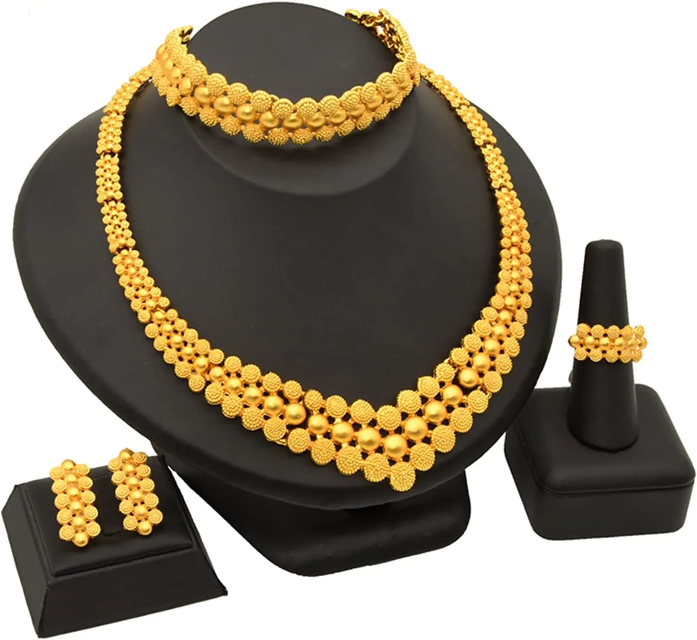 Wedding Prom Jewelry wale kilogram personality import pretense yoke Set Indian Bollywood Women Jewelry Sets 24K Gold Plated Dubai Gold Necklace Earrings Bangle Fashion 