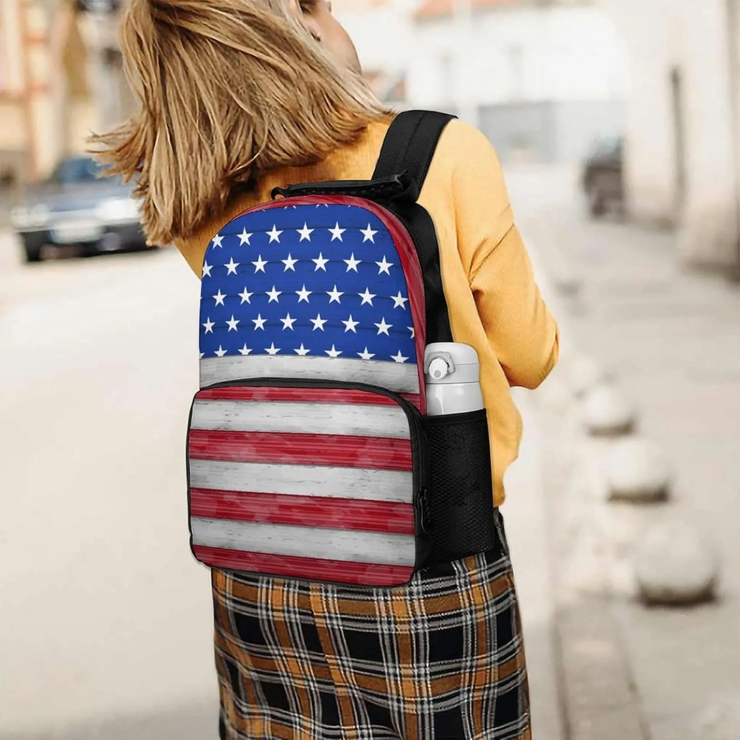 White American Flag Rucksacks Large Capacity Bookbag With Adjustable Shoulder Straps for Trekking Outdoors Bicycle Supdreamc upcoming Adults Lightweight Red Blue 