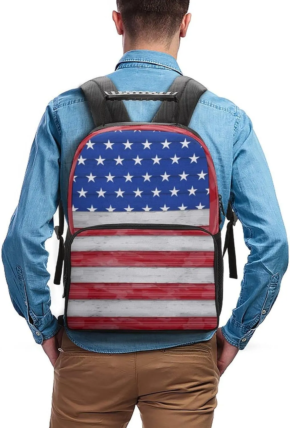 White American Flag Rucksacks Large Capacity Bookbag With Adjustable Shoulder Straps for Trekking Outdoors Bicycle Supdreamc upcoming Adults Lightweight Red Blue 