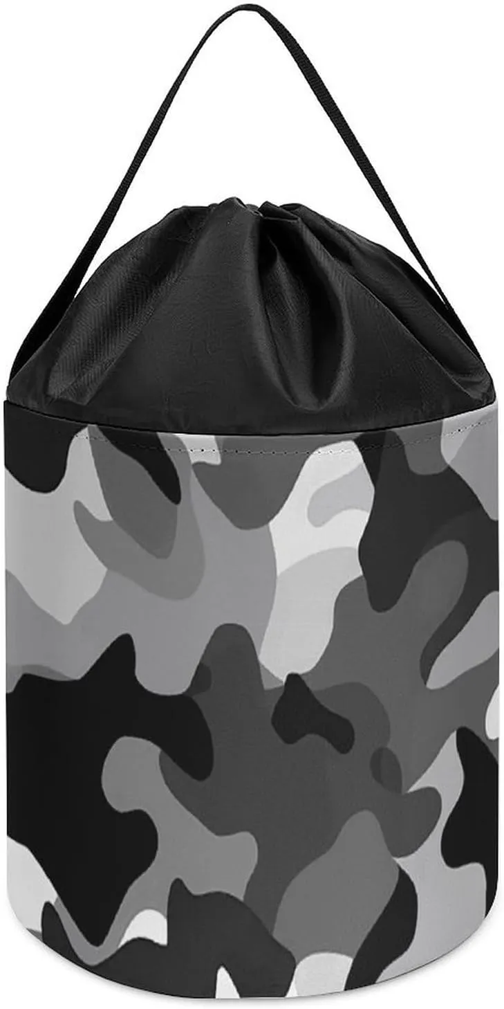 White Camo Toy Storage Basket Reusable Drawstring undeniable spirit primeval Toy Bucket Bags Toy Hamper Round Toys Clothes Storage Basket for Playroom Black Grey 