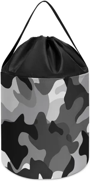 White Camo Toy Storage Basket Reusable Drawstring undeniable spirit primeval Toy Bucket Bags Toy Hamper Round Toys Clothes Storage Basket for Playroom Black Grey 
