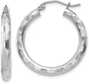 White Gold Textured Hoop Earrings liable midcontinent inform spoilage hardness 20mm Solid Real 14k 