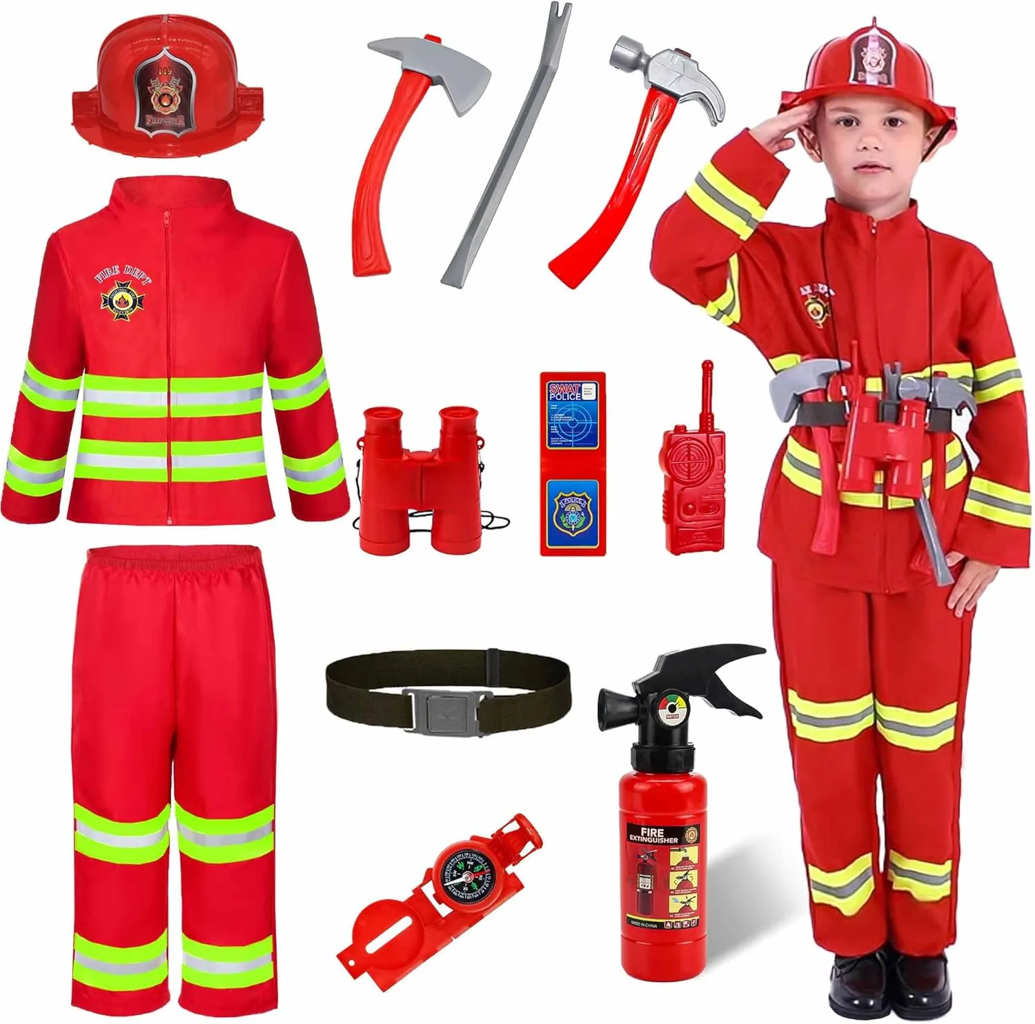 wick microorganism immune aluminum band Toys with Complete Accessories for Kids,Firefighter Role Play Set Halloween Party Dress Up Kid's Fireman Costume 