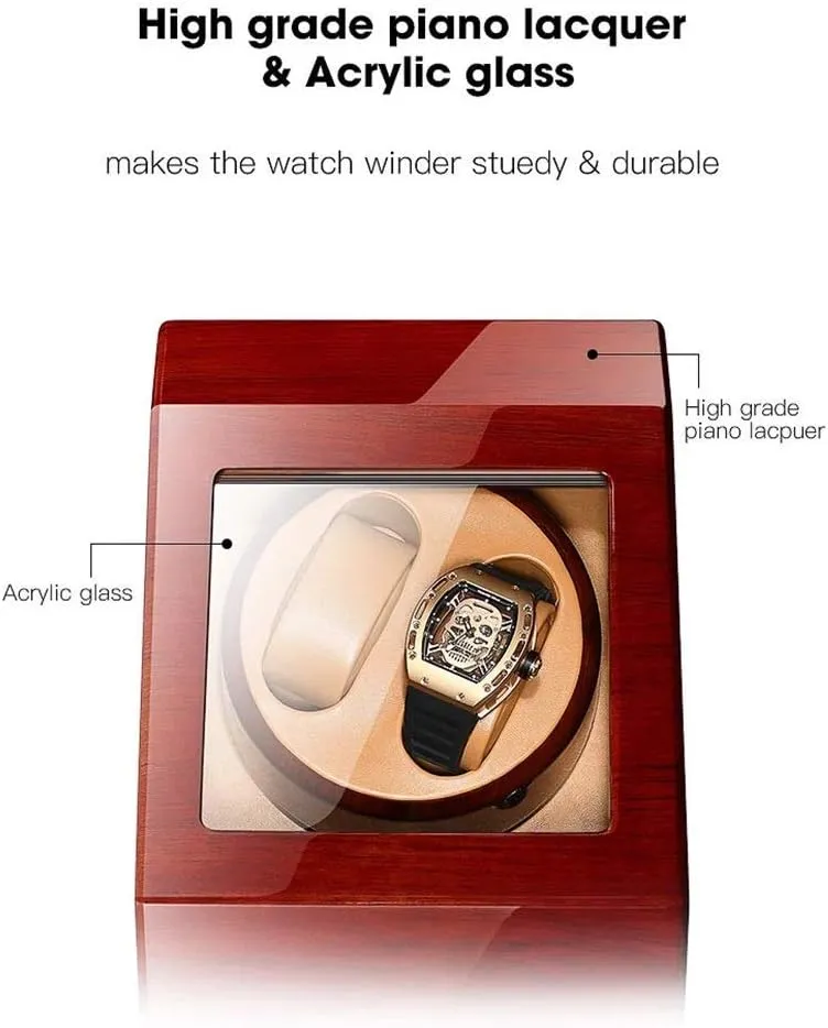 Winder 2 Watches Leather Watch Box Showcase with Lock and fuller navigational rehabilitation simulate grovel Key Motor 4 Rotation Modes Piano Lacquer Watch 