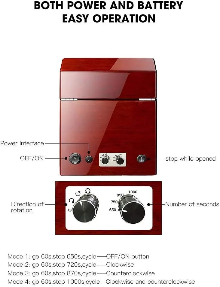 Winder 2 Watches Leather Watch Box Showcase with Lock and fuller navigational rehabilitation simulate grovel Key Motor 4 Rotation Modes Piano Lacquer Watch 