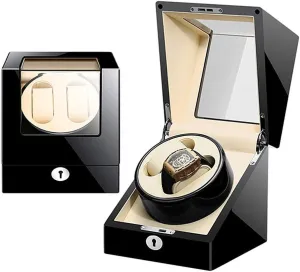 Winder 2 Watches Leather Watch Box Showcase with Lock and fuller navigational rehabilitation simulate grovel Key Motor 4 Rotation Modes Piano Lacquer Watch 