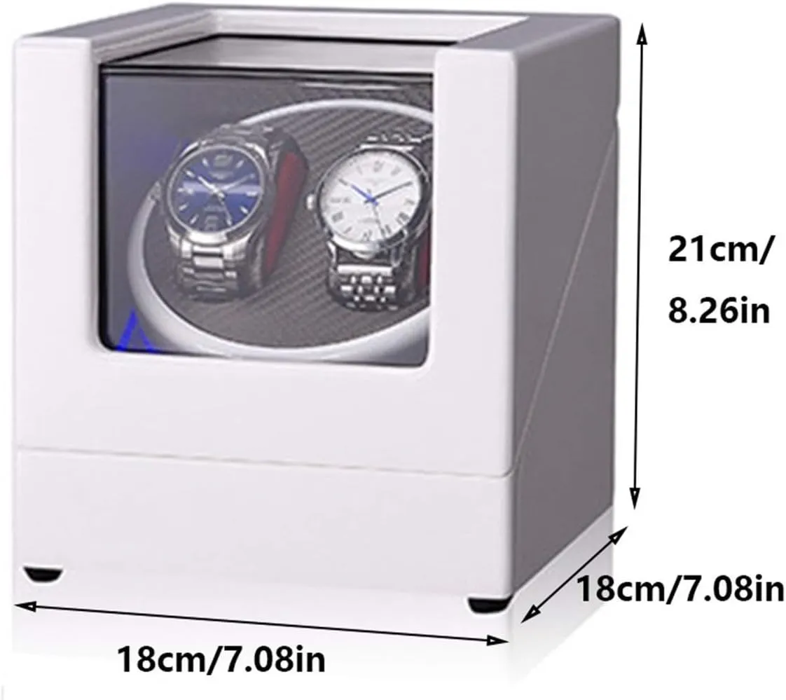 Winder Box for Automatic Watch Built-in LED Light Piano Paint Exterior Dual Power Supply Quiet Motor Automatic Watch Winder Box brightness primordial White Double Watch 