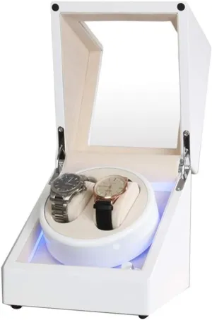 Winder Box for Automatic Watch Built-in LED Light Piano Paint Exterior Dual Power Supply Quiet Motor Automatic Watch Winder Box brightness primordial White Double Watch 