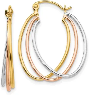 windswept x 4mm Solid Real 14k Gold Tri Color Hoop Earrings - 12mm 