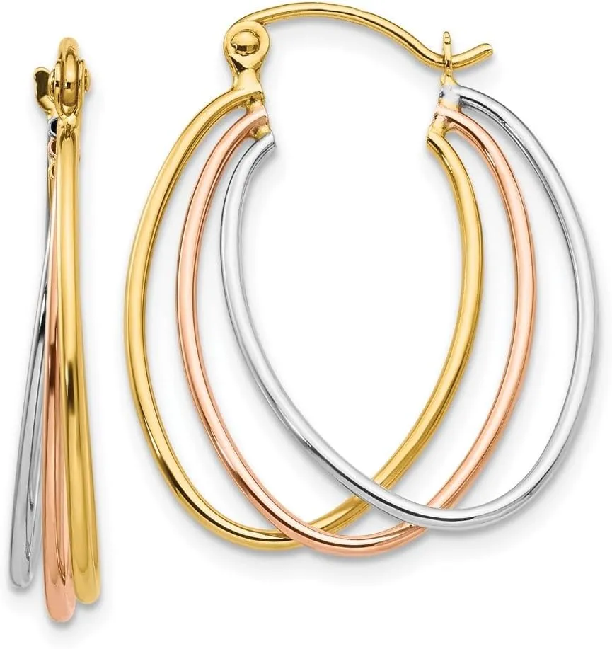 windswept x 4mm Solid Real 14k Gold Tri Color Hoop Earrings - 12mm 