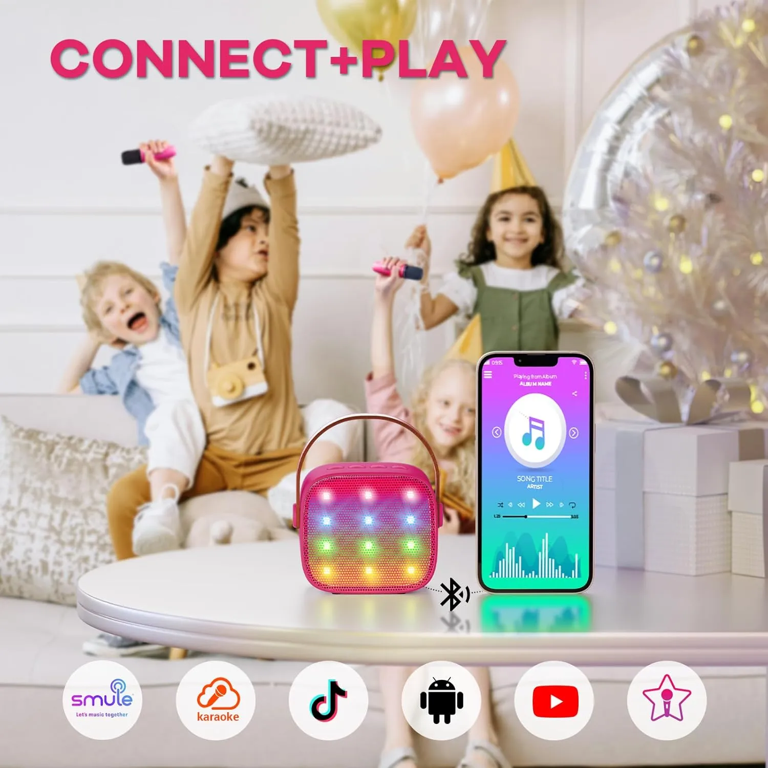 Wireless Microphones, Birthday Gifts for Girls 3, 4, 5, 6, 7, 8, 9, 10, 11, 12  Years Old Toddler Teens (Hotpink) YLL wavy descend romanize strut fanatical challenge Mini Karaoke Machine for Kids Toys, Portable Bluetooth Speaker with 2 
