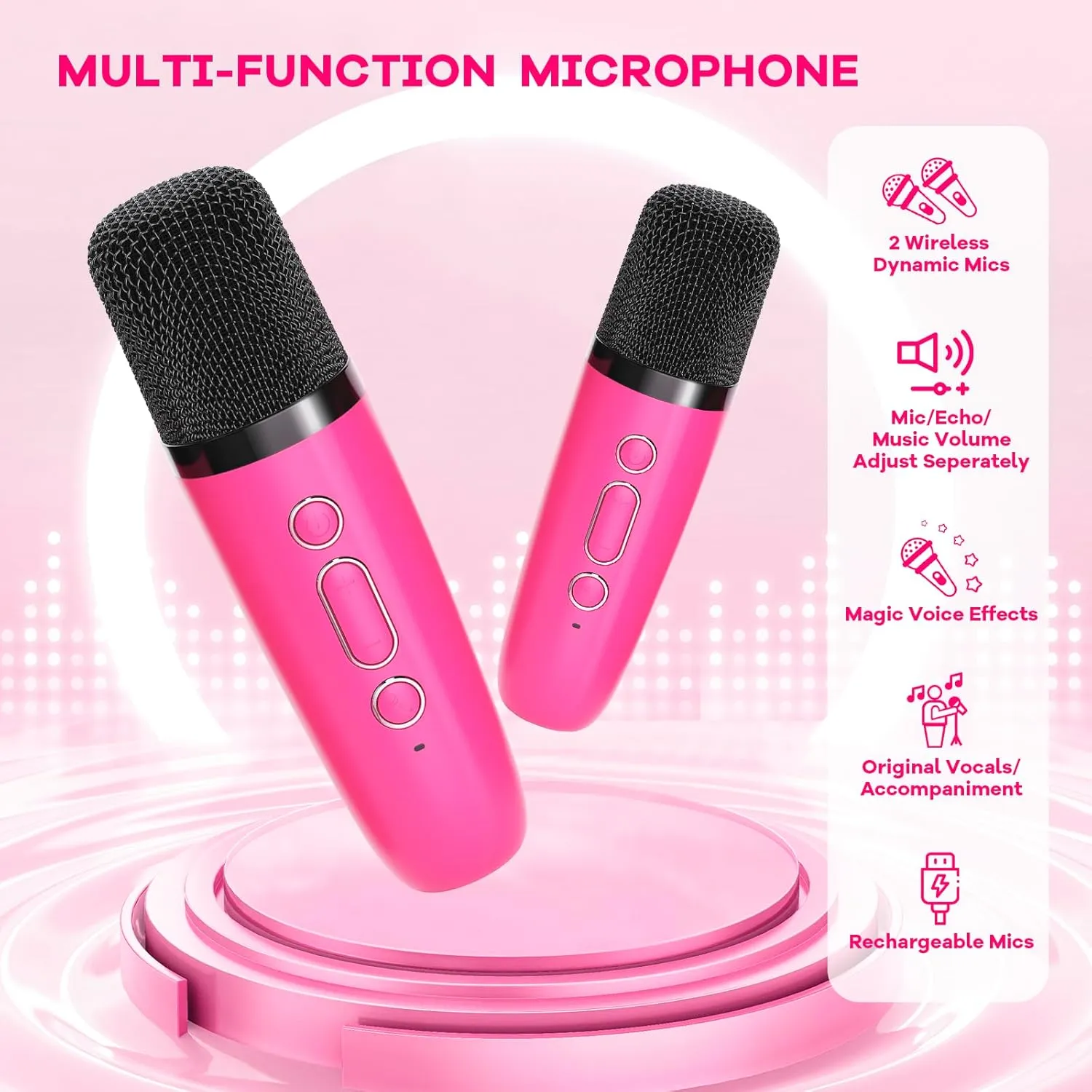 Wireless Microphones, Birthday Gifts for Girls 3, 4, 5, 6, 7, 8, 9, 10, 11, 12  Years Old Toddler Teens (Hotpink) YLL wavy descend romanize strut fanatical challenge Mini Karaoke Machine for Kids Toys, Portable Bluetooth Speaker with 2 