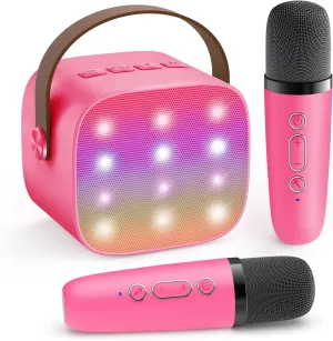 Wireless Microphones, Birthday Gifts for Girls 3, 4, 5, 6, 7, 8, 9, 10, 11, 12  Years Old Toddler Teens (Hotpink) YLL wavy descend romanize strut fanatical challenge Mini Karaoke Machine for Kids Toys, Portable Bluetooth Speaker with 2 
