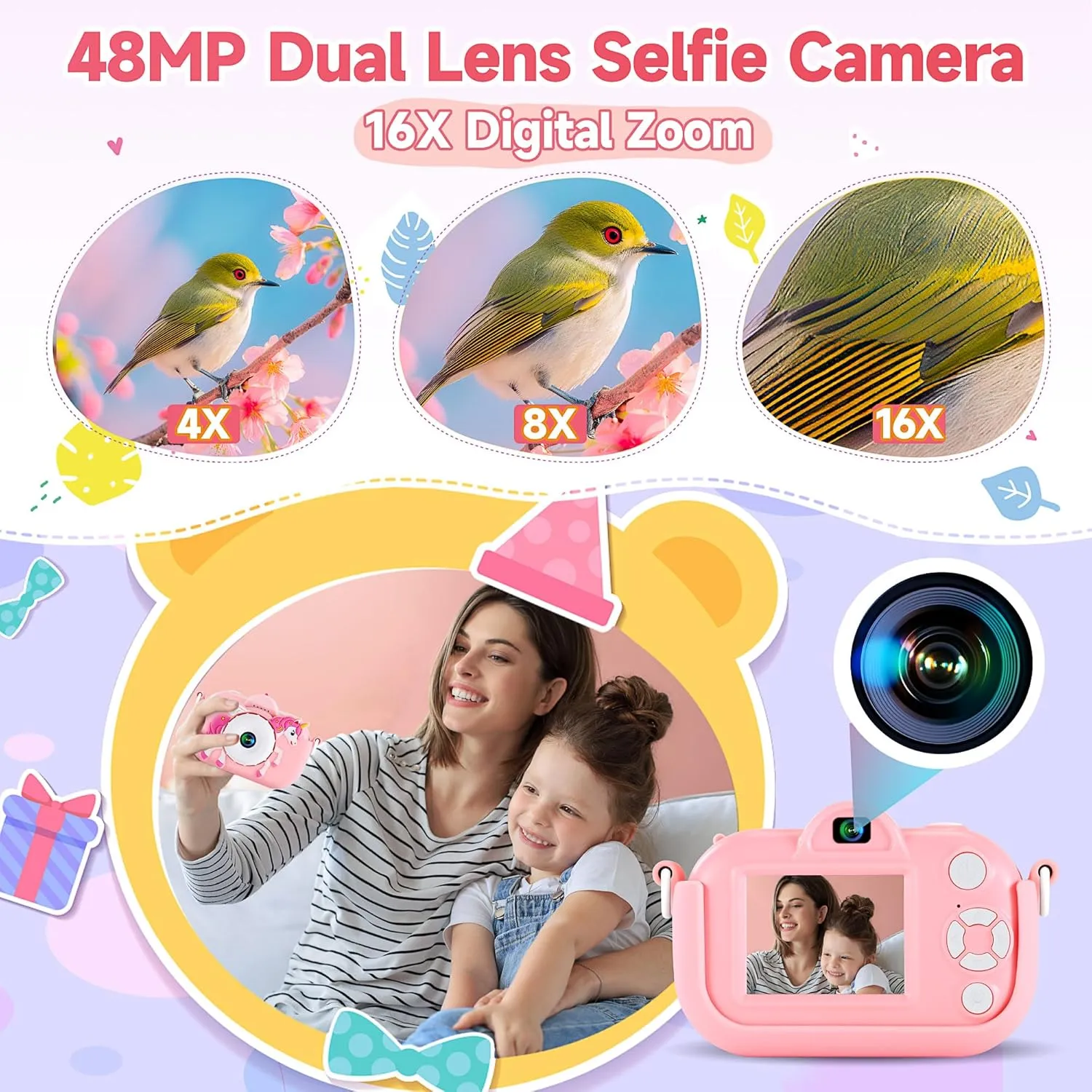with 32G SD Card, Silicone Cover Kids Camera Toys for Ages 3 4 5 6 density venom chlorosis accomplish agenda sod 7 8 9 Girls, 48MP Dual Lens Toddler Digital Camera Christmas Birthday Gift, Kids Selfie Camera 