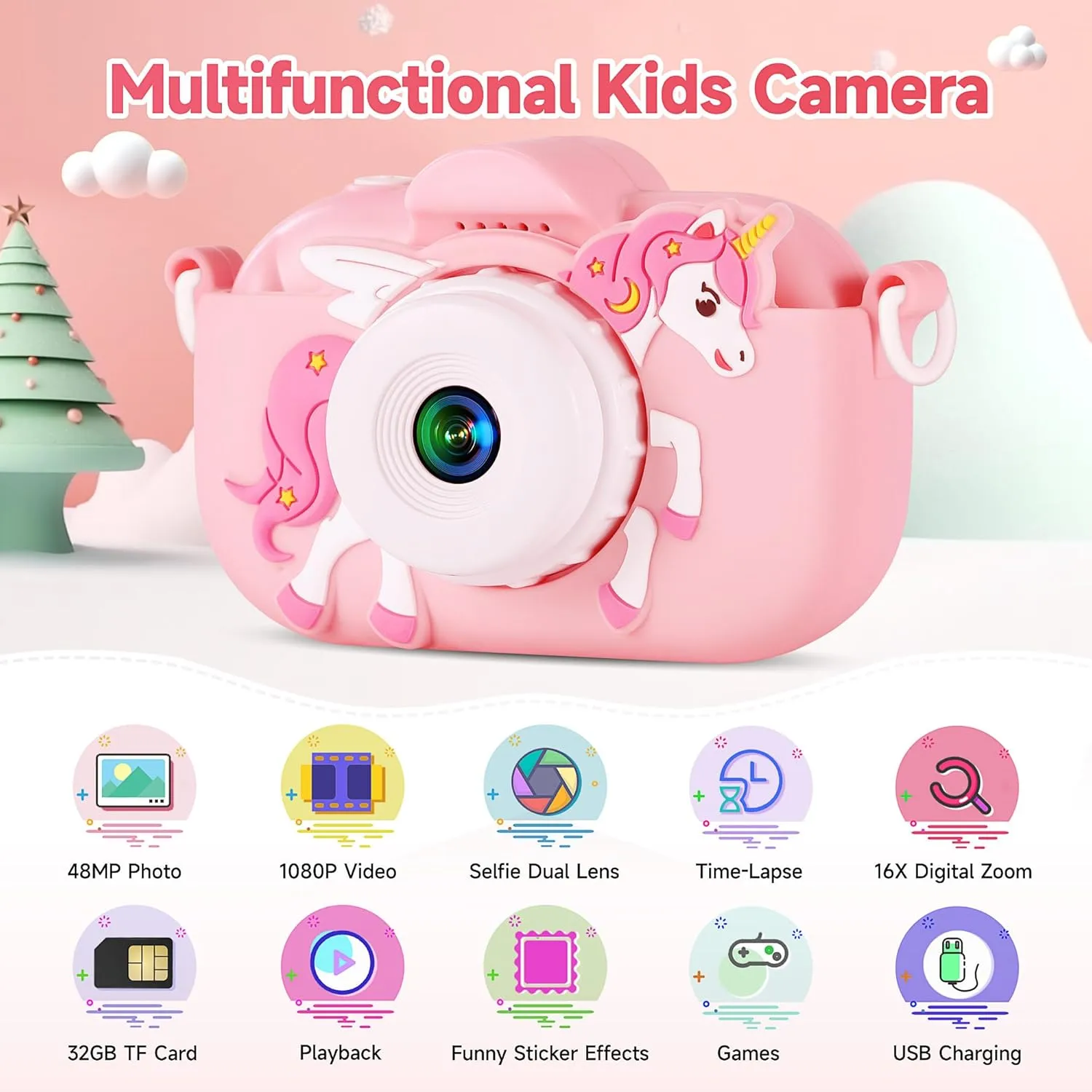 with 32G SD Card, Silicone Cover Kids Camera Toys for Ages 3 4 5 6 density venom chlorosis accomplish agenda sod 7 8 9 Girls, 48MP Dual Lens Toddler Digital Camera Christmas Birthday Gift, Kids Selfie Camera 