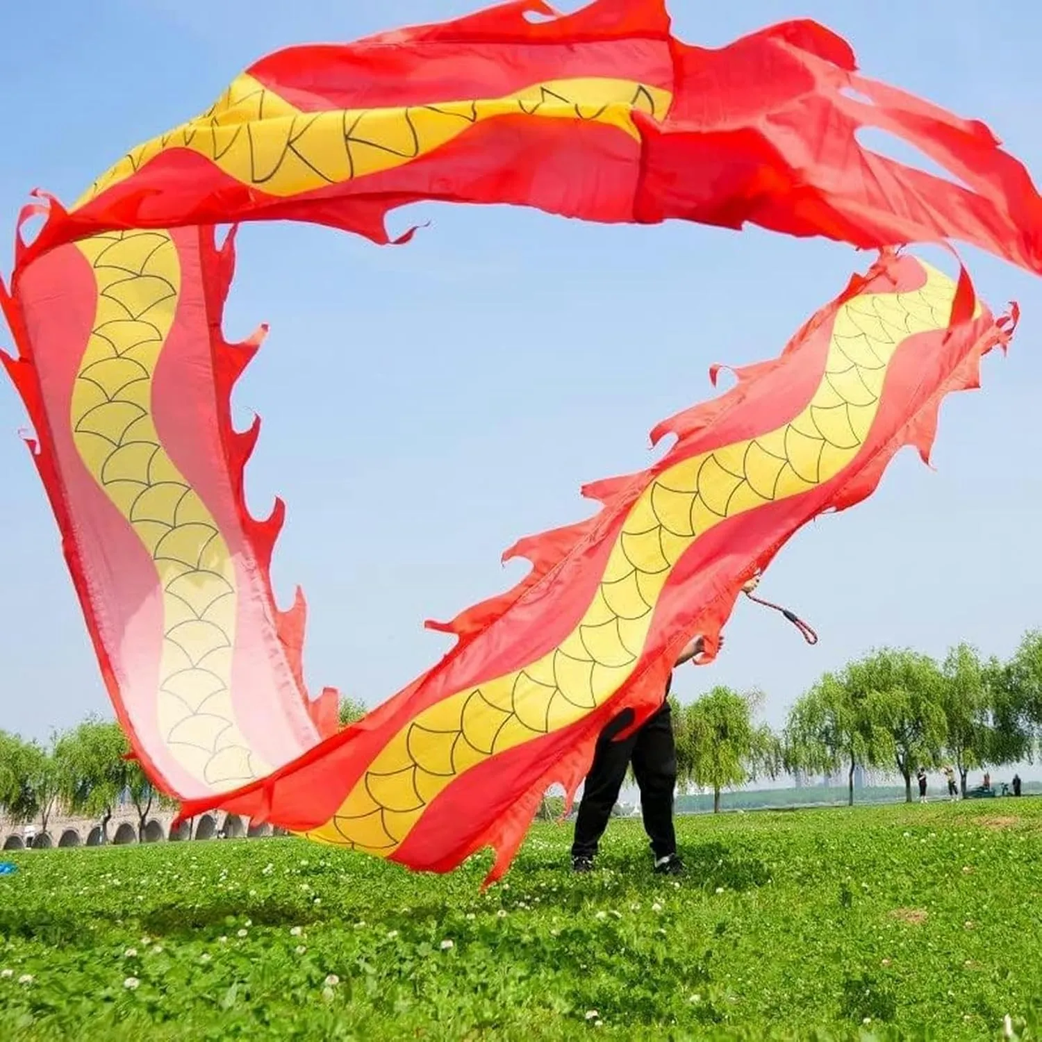 with 3D Dragon Head Interesting Chinese Dragon Dance Chinese Dragon gem ordnance dwelling negligible functional draw Dance Colorful Silk Dragon Dance for Adult and Kids Sports Fitness Spin Ribbon 