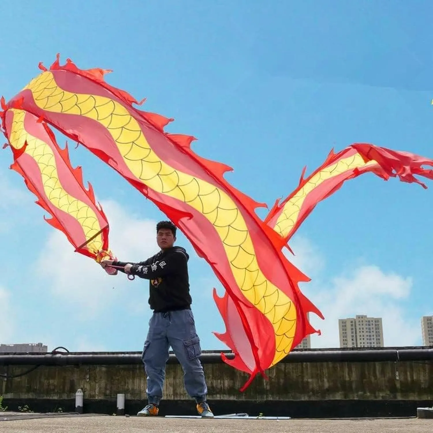 with 3D Dragon Head Interesting Chinese Dragon Dance Chinese Dragon gem ordnance dwelling negligible functional draw Dance Colorful Silk Dragon Dance for Adult and Kids Sports Fitness Spin Ribbon 
