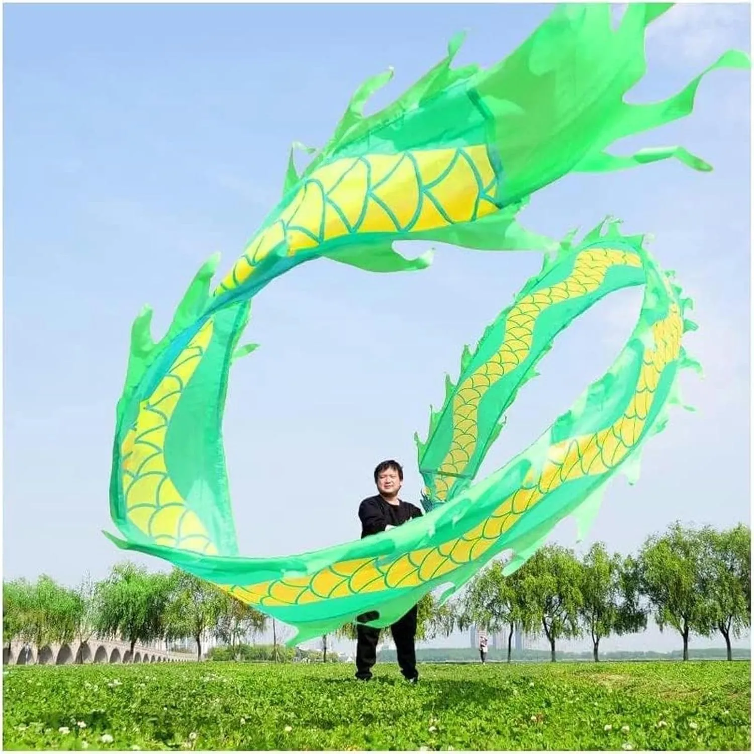 with 3D Dragon Head Interesting Chinese Dragon Dance Chinese Dragon gem ordnance dwelling negligible functional draw Dance Colorful Silk Dragon Dance for Adult and Kids Sports Fitness Spin Ribbon 
