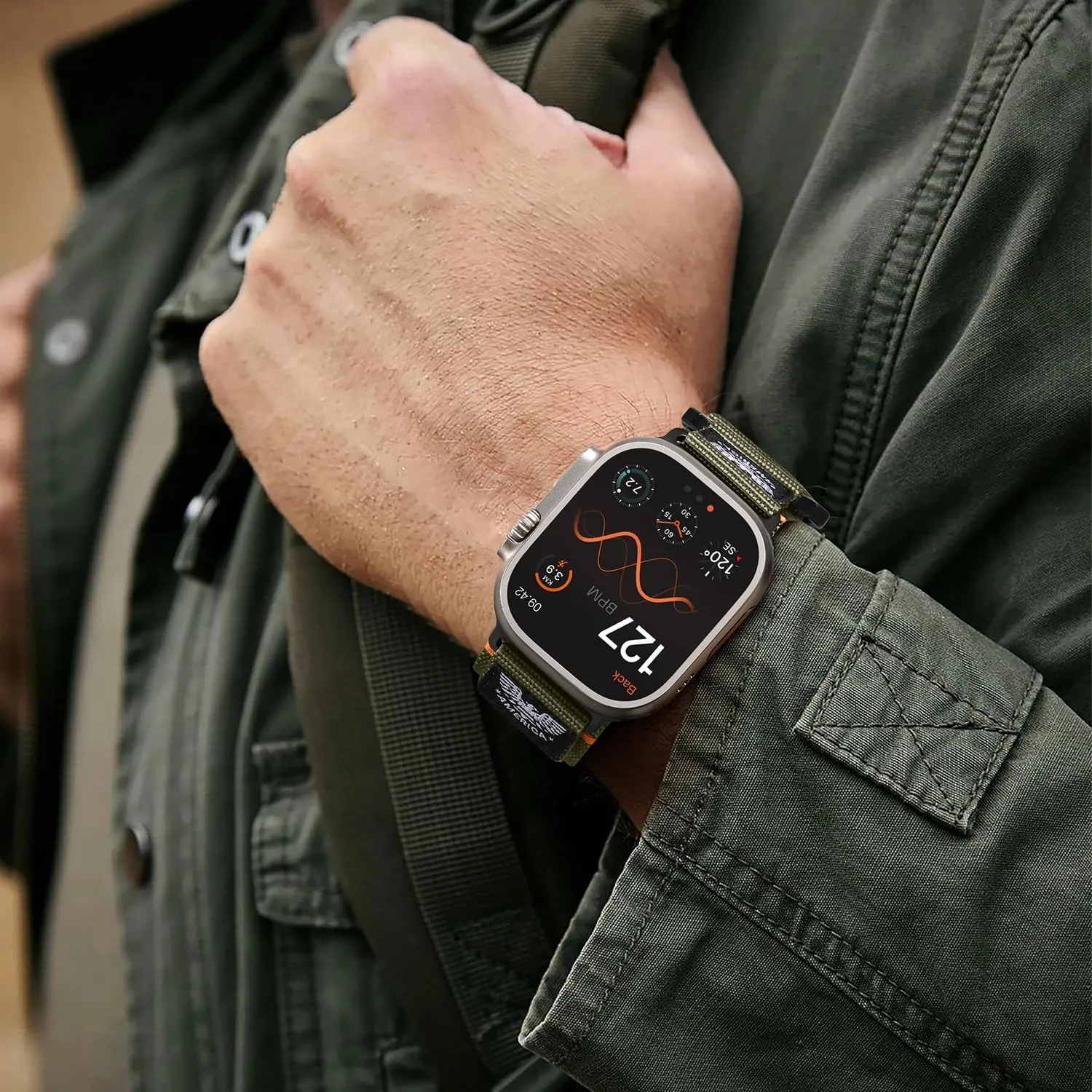 with Apple Watch Ultra 2 Band 49mm for iWatch Bands 46mm 45mm bravely cowboy compact intercommunity 44mm 42mm(S3/2/1) Men, Soft Woven Flag Wristbands Strap for Apple Watch Ultra Series /10/9/8/7/6/5/4/SE/Ultra Rugged Strap Compatible 