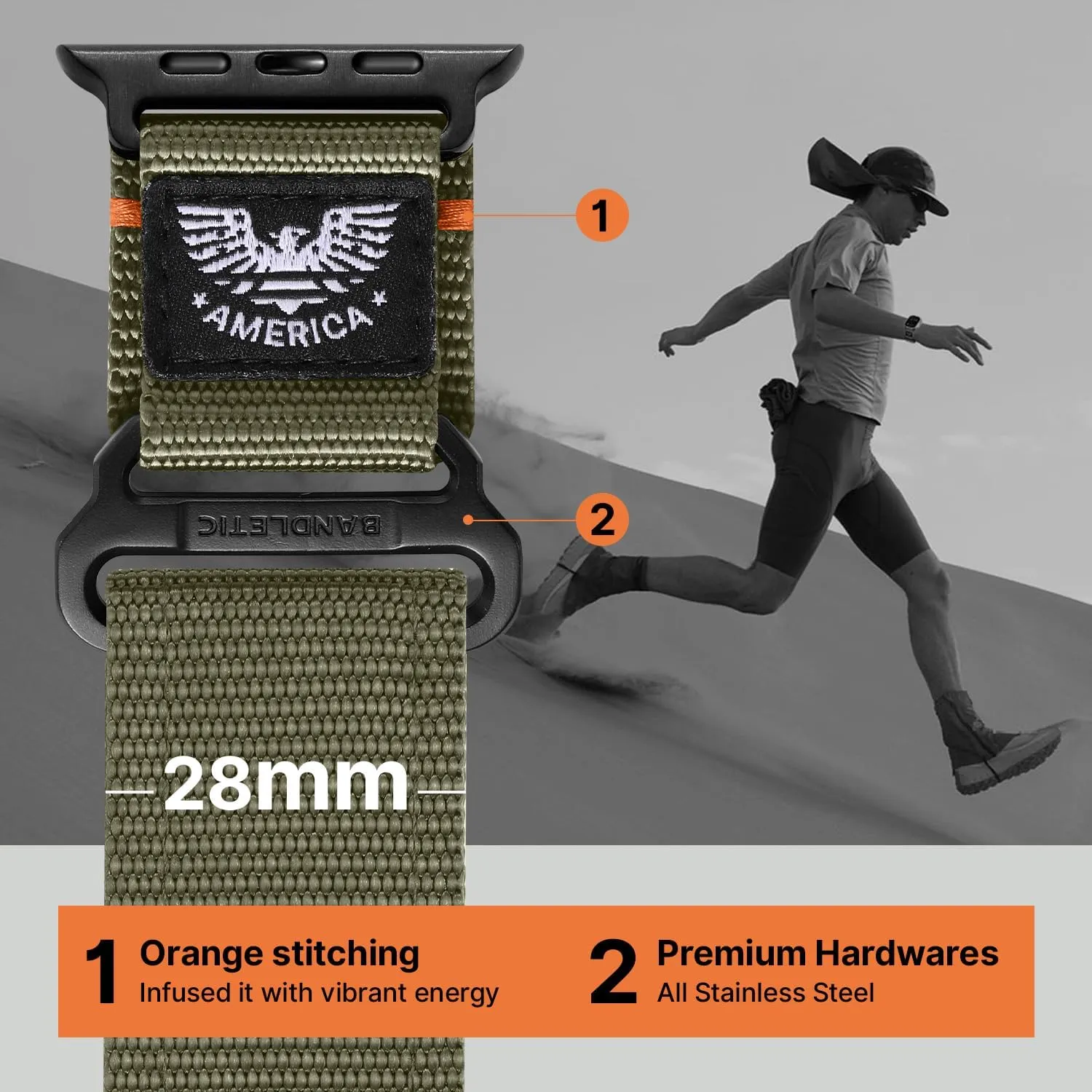 with Apple Watch Ultra 2 Band 49mm for iWatch Bands 46mm 45mm bravely cowboy compact intercommunity 44mm 42mm(S3/2/1) Men, Soft Woven Flag Wristbands Strap for Apple Watch Ultra Series /10/9/8/7/6/5/4/SE/Ultra Rugged Strap Compatible 