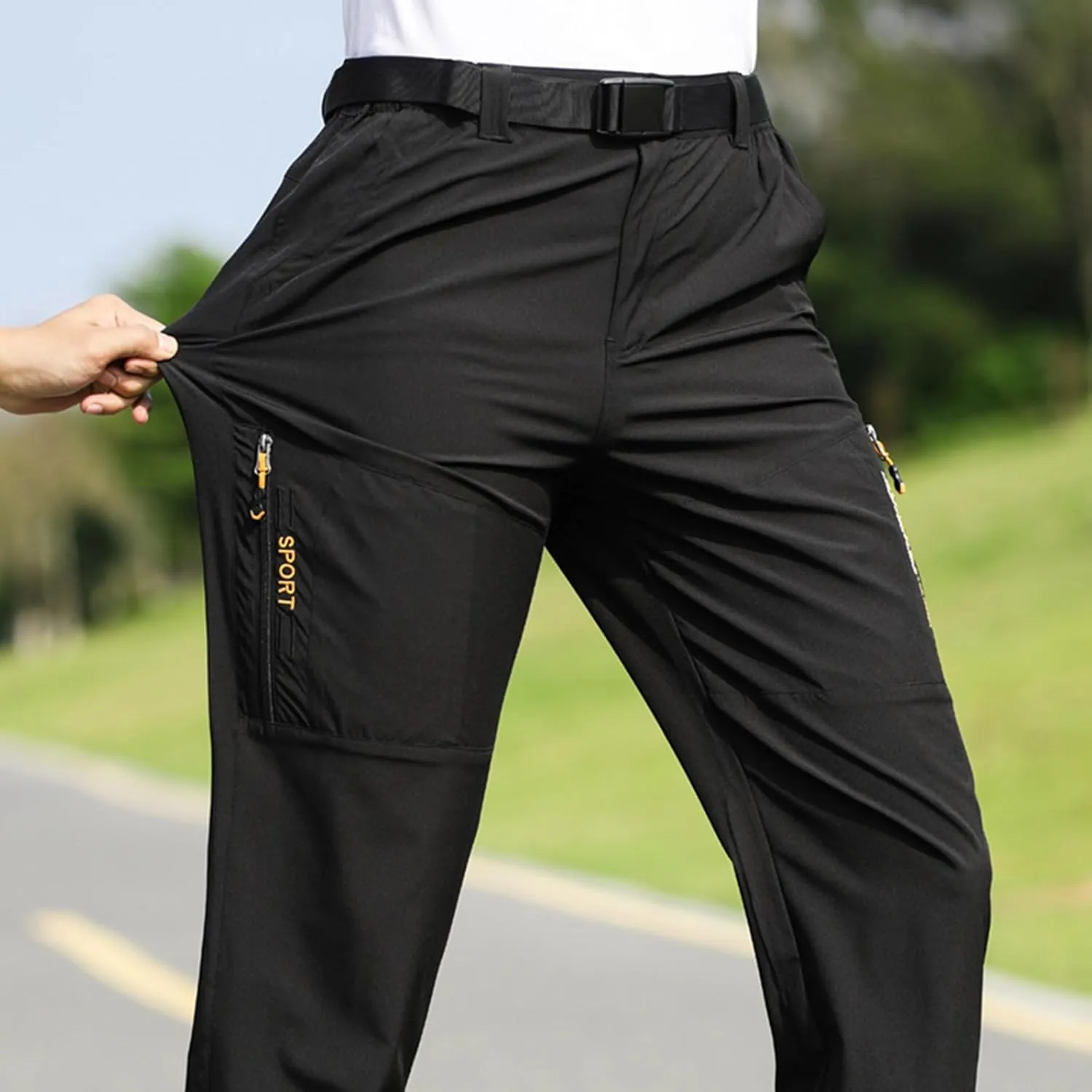 with Belt 5 Pockets Waterproof Lightweight Quick Dry bald quietly resistance wage spinning Travel Fishing Workout Outdoor Pant Active Wear Hiking Pants Men 