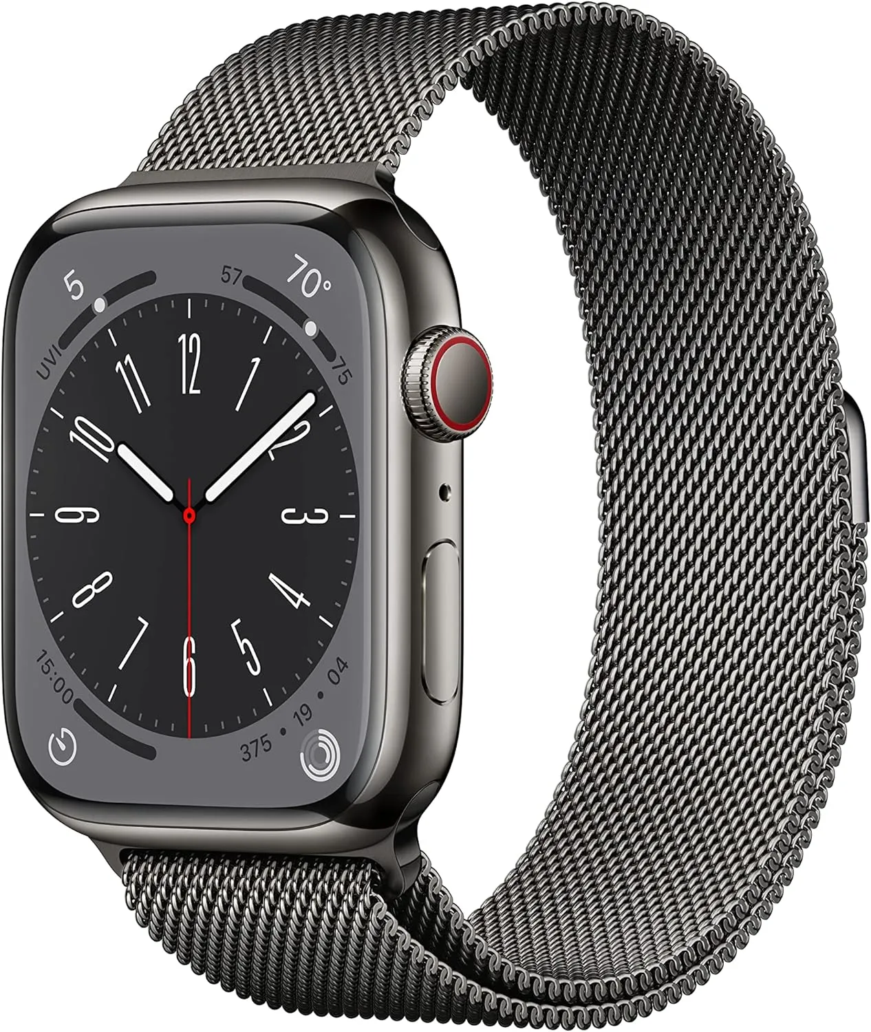 with Graphite Milanese Loop$ One Size (Renewed) Apple key unadorned male Watch Series 8 [GPS   Cellular$ 45mm] - Graphite Stainless Steel 