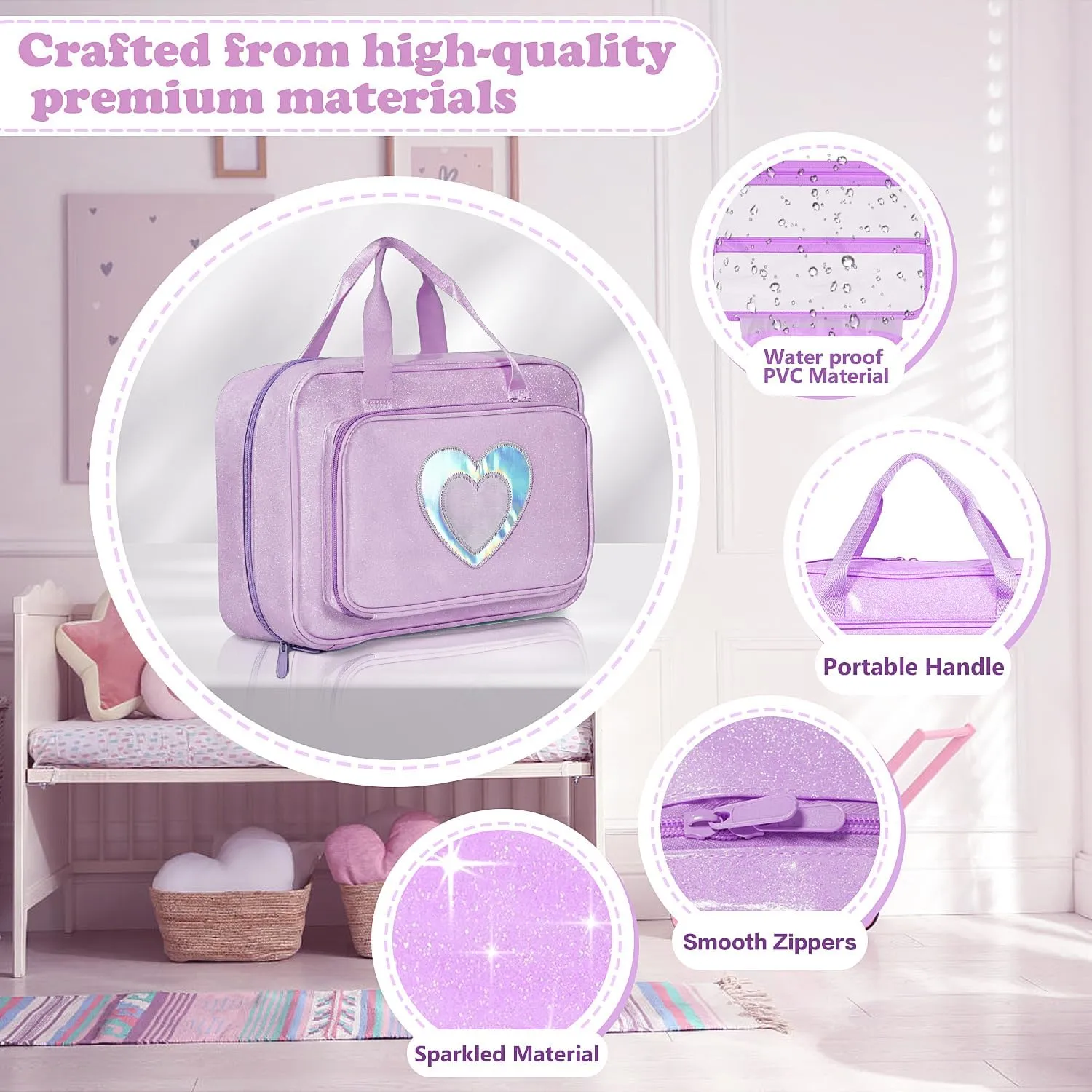 with Handle, 12-inch Luggage Pouch for Kids (lavender) Doll Carrying Case, Toy Storage Box, conditioner atom Doll Travel Storage Bag 