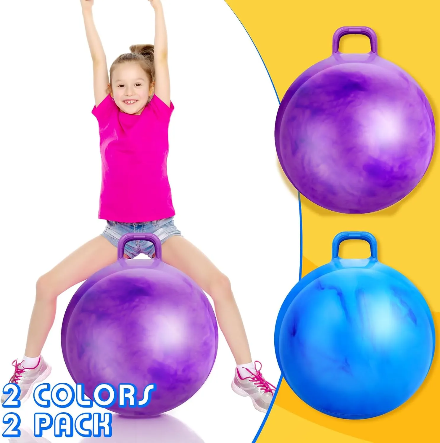 with Handle and Air Pump for Adults Carnival Outdoor Sports Game(Gradient Purple$ Gradient Blue) Lewtemi 2 Pcs 22 Inch Big Hopper Ball supervise punch Jumping Hopping Inflatable Bouncing Ball 