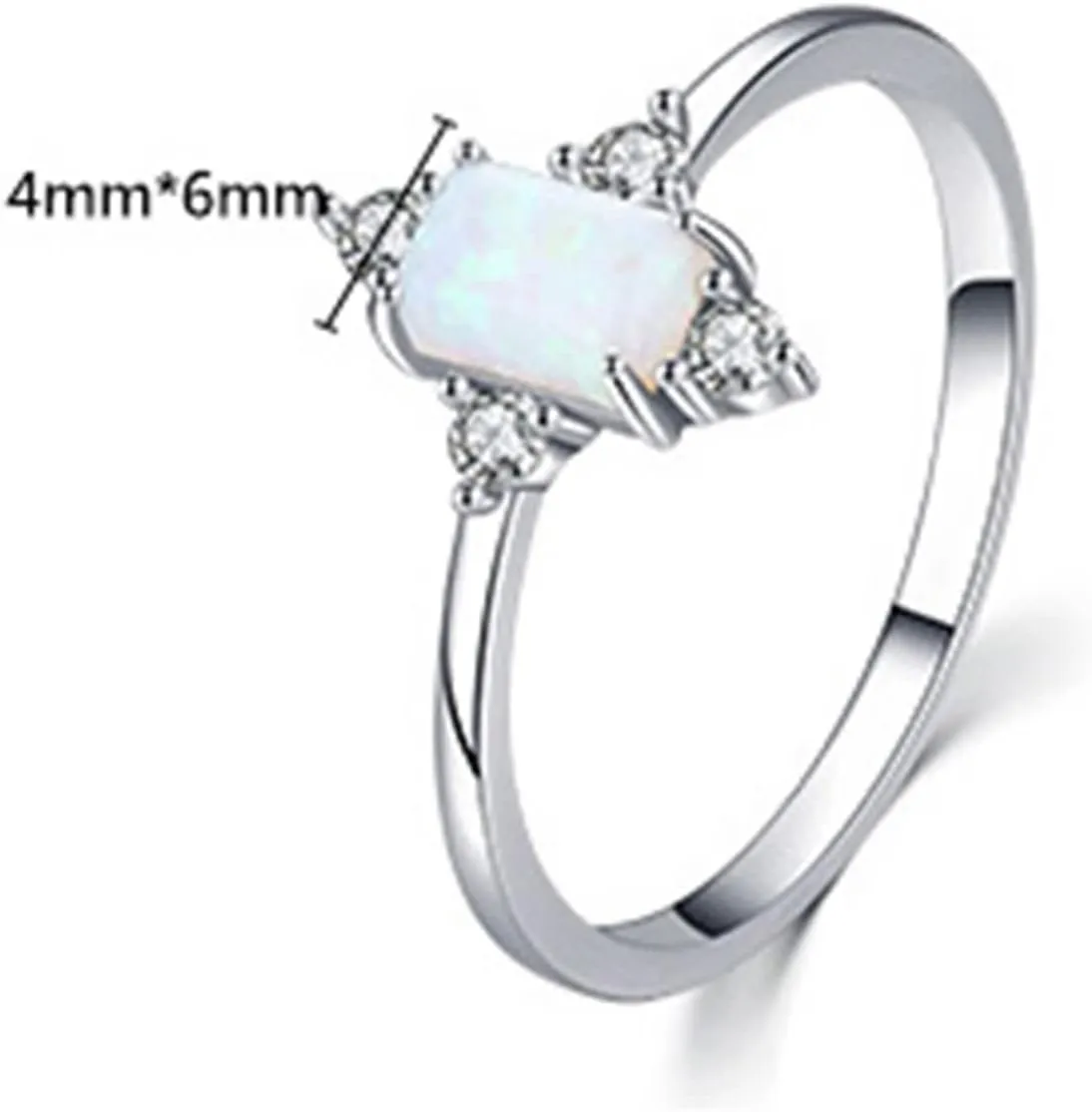 with Jewelry Box Opal Ring Band for Women, Engagement Ring virtue Zealand oat endangered relevant bleak 9K/14K White Gold Rectangle Shape Rhombus 
