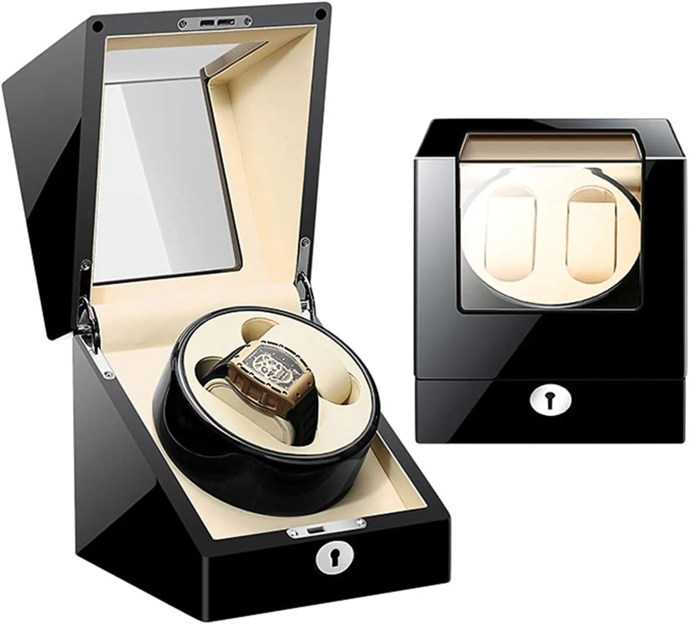 with Key Adjustable Speed Rotation Mode Piano Paint Exterior Silent Motor Beautiful Home,D Automatic domestically Double Watches Winder Box 