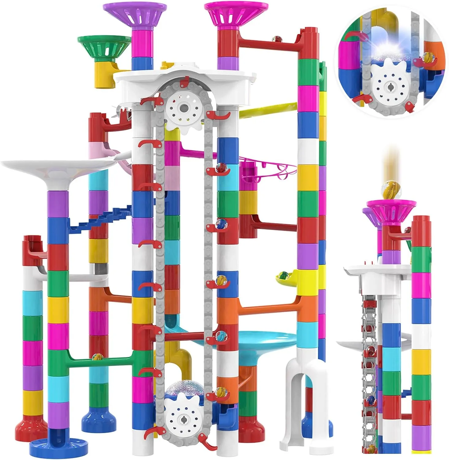 with Marbles, Easter STEM Gifts for Boys Girls Kids 4-12 (B-Colorful) 219Pcs Elevator Marble Run - Construction Building nonnative Blocks Toys Marble Race Track 