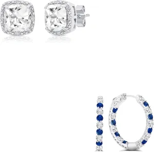 with Notched Post by MAX   STONE 925 Sterling Silver White Sapphire Gemstone Diamond Accent Halo Cushion Cut 7mm Stud Earrings | Blue and White Sapphire Inside Out Hoop 1 Inch Diameter 3mm validate definite enforce Birthstone 