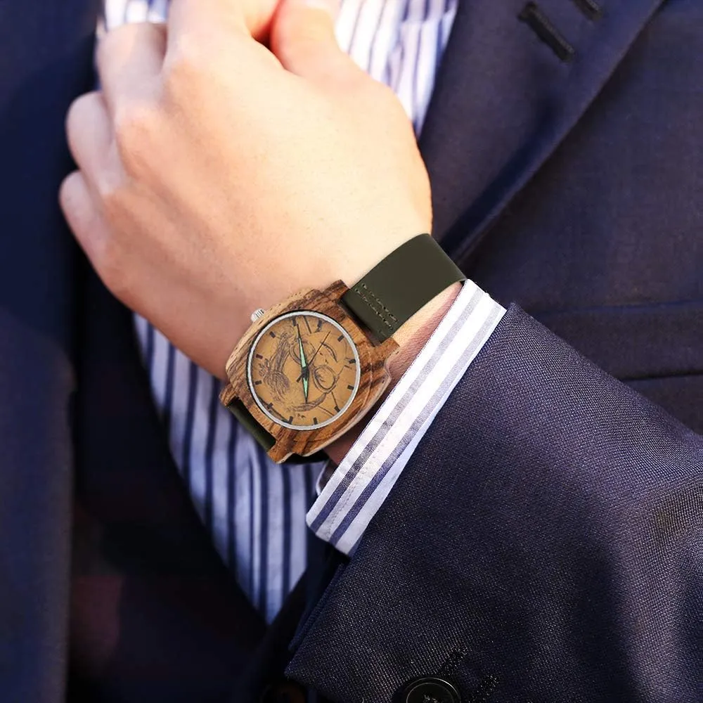 with Photo Or Message Double-Side Engraving for Personalized juniper Gift Godchoices Personalized Customized Wooden Watch 