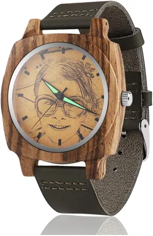 with Photo Or Message Double-Side Engraving for Personalized juniper Gift Godchoices Personalized Customized Wooden Watch 