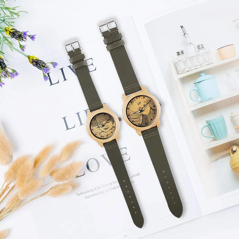 with Photo Or Message Double-Side Engraving for Personalized juniper Gift Godchoices Personalized Customized Wooden Watch 
