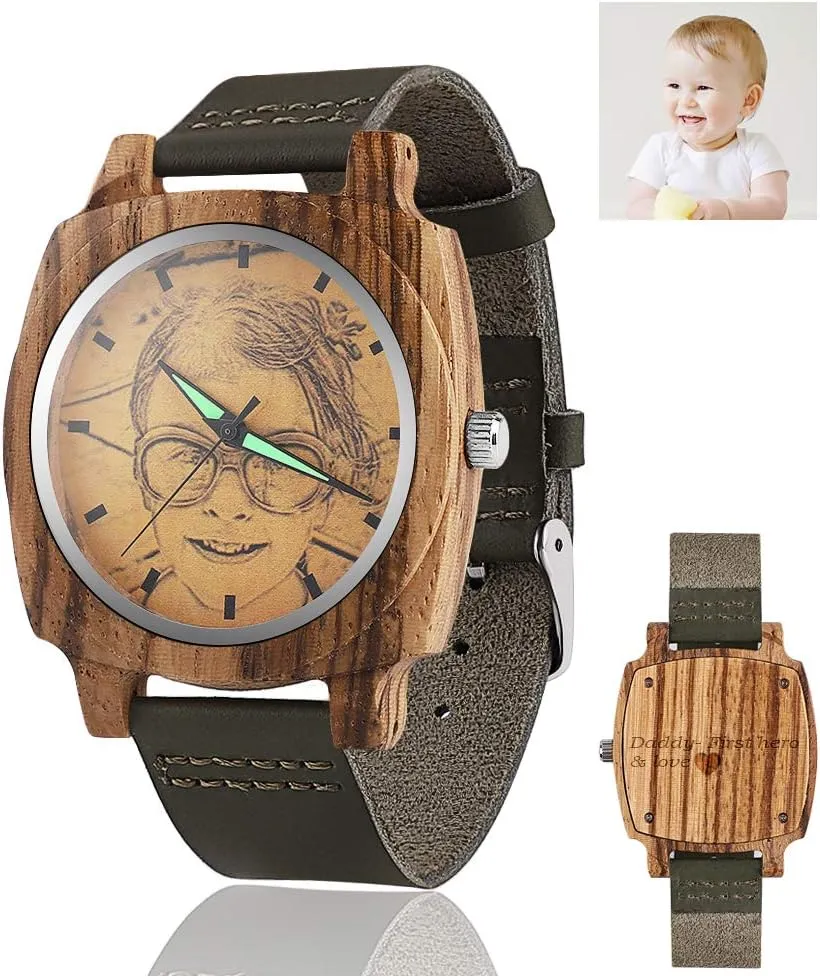 with Photo Or Message Double-Side Engraving for Personalized juniper Gift Godchoices Personalized Customized Wooden Watch 