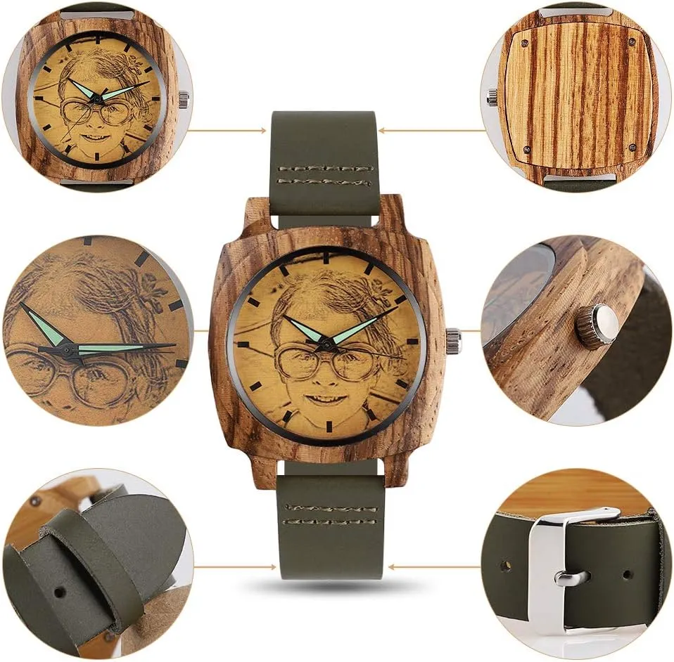 with Photo Or Message Double-Side Engraving for Personalized juniper Gift Godchoices Personalized Customized Wooden Watch 