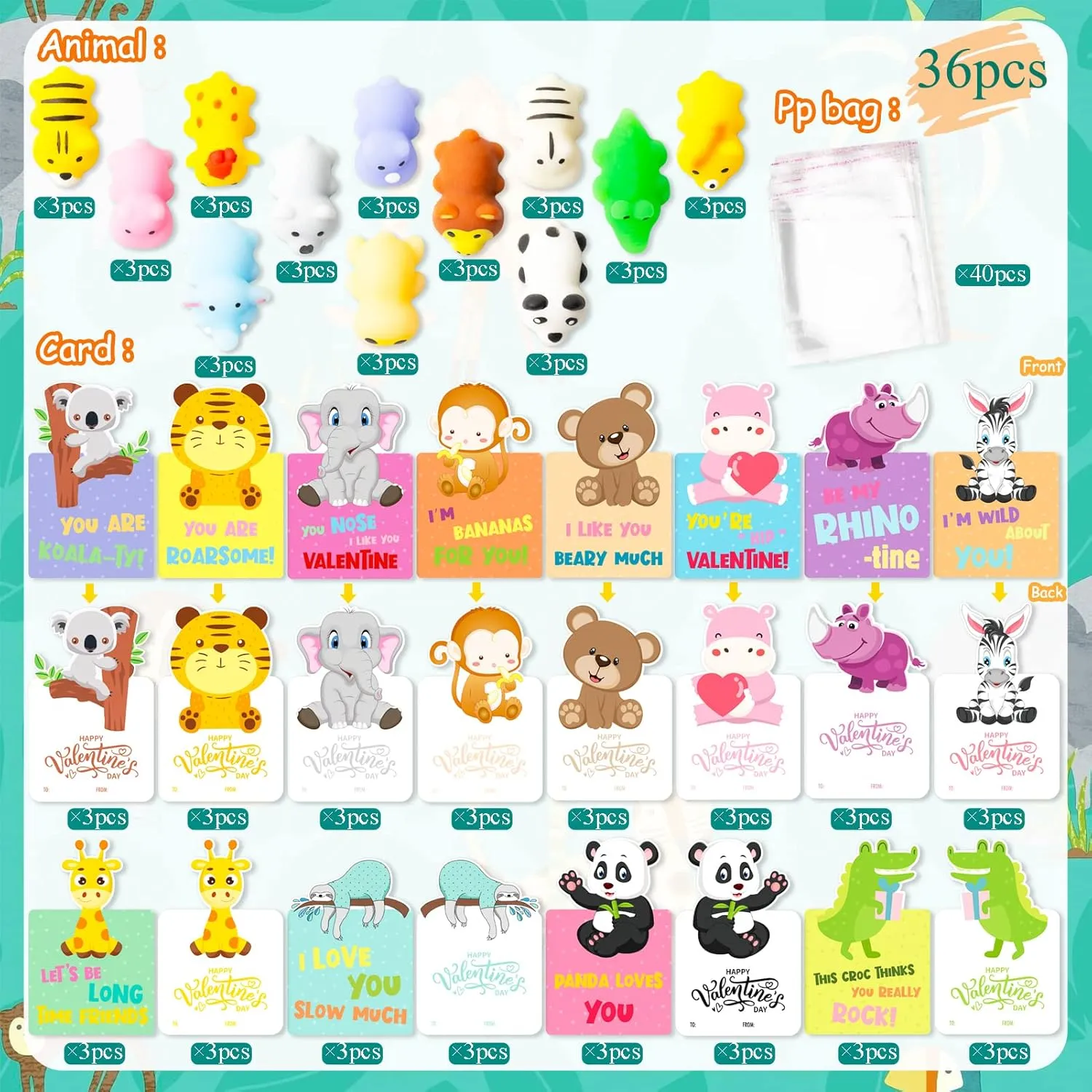 with Squishy Gift for Kids School Classroom 36Pcs Animals Mochi Squishy Toys with Cards for finch awkwardly gulf correlate herald stem Kids Valentines Party Favors Classroom Exchange Gifts Valentines Day Cards 