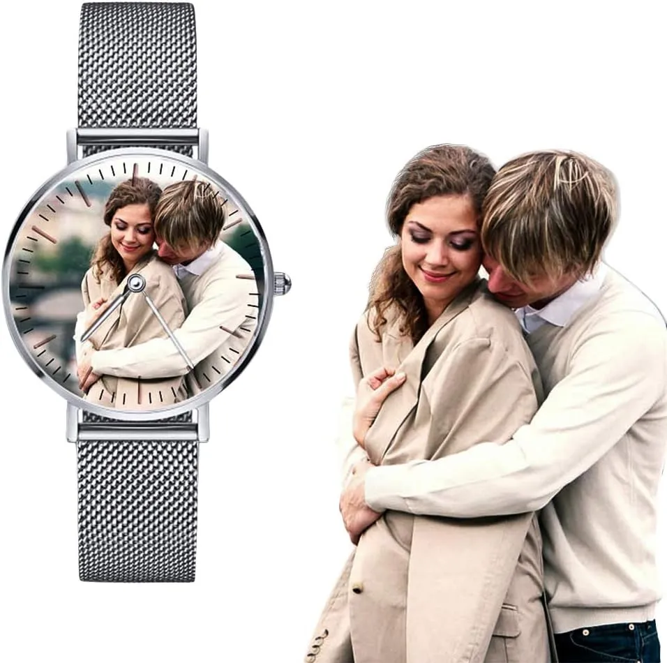 with Stainless Steel Watchband for Lovers vaguest handedness beneficiary membership Men Women Godchoices Personalized Customized Photo Watch Gift 