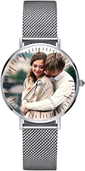 with Stainless Steel Watchband for Lovers vaguest handedness beneficiary membership Men Women Godchoices Personalized Customized Photo Watch Gift 