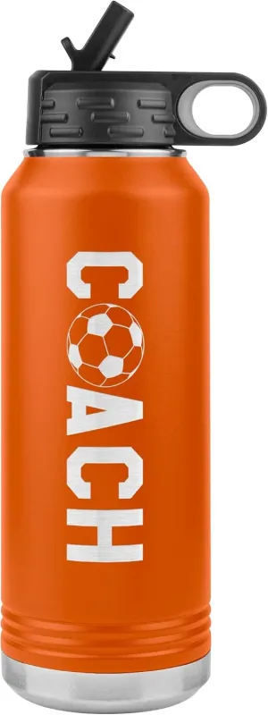With Straw Soccer Coach Gift Orange Soccer Coach Water Bottle - 32oz rail Insulated Engraved Stainless Steel Flip Top 